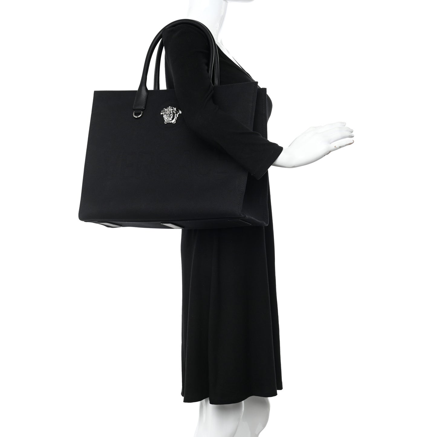 Canvas Calfskin Large La Medusa Tote Bag Black