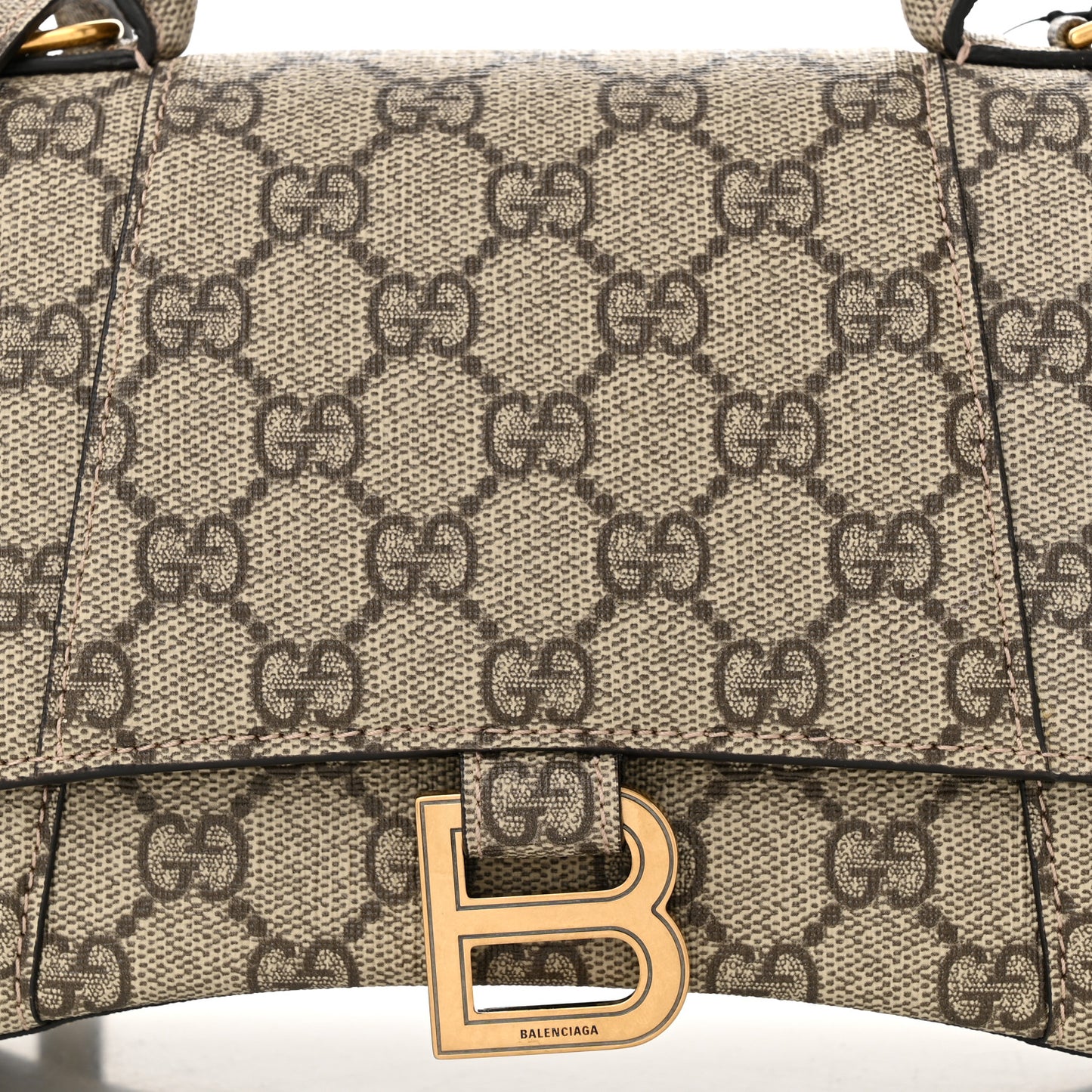 X GUCCI GG Supreme Monogram Small Hourglass Top Handle Bag Beige Ebony