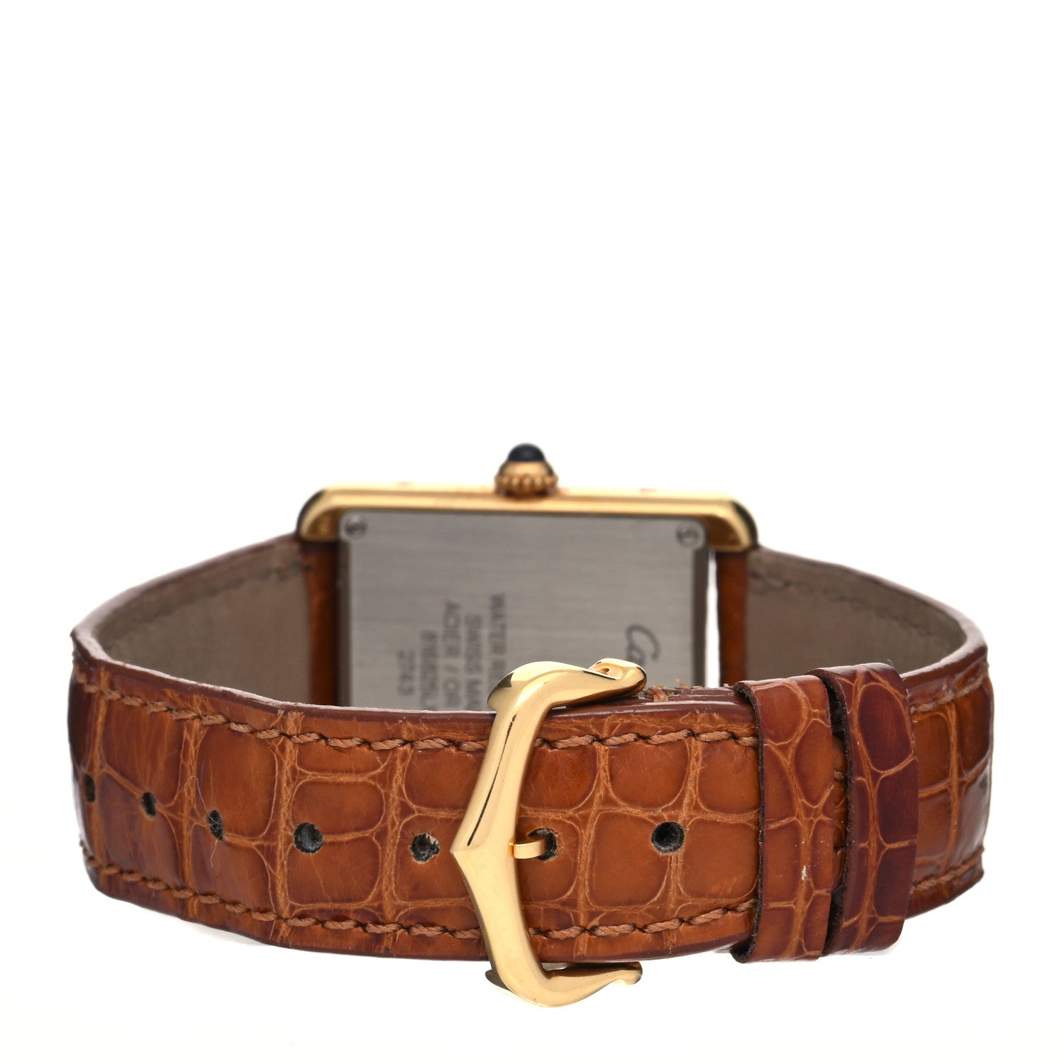 Cartier Stainless Steel 18K Yellow Gold Alligator 24mm Tank Solo Quartz Watch Brown 3 of 4