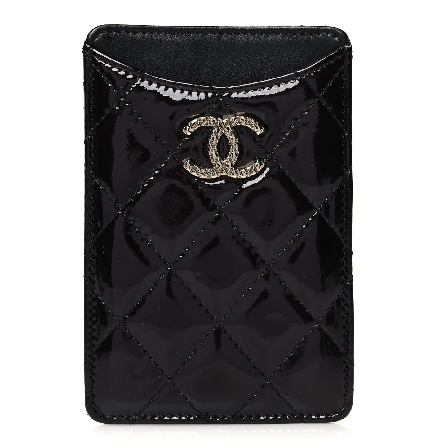 Patent Quilted Brilliant Vertical Card Holder Black