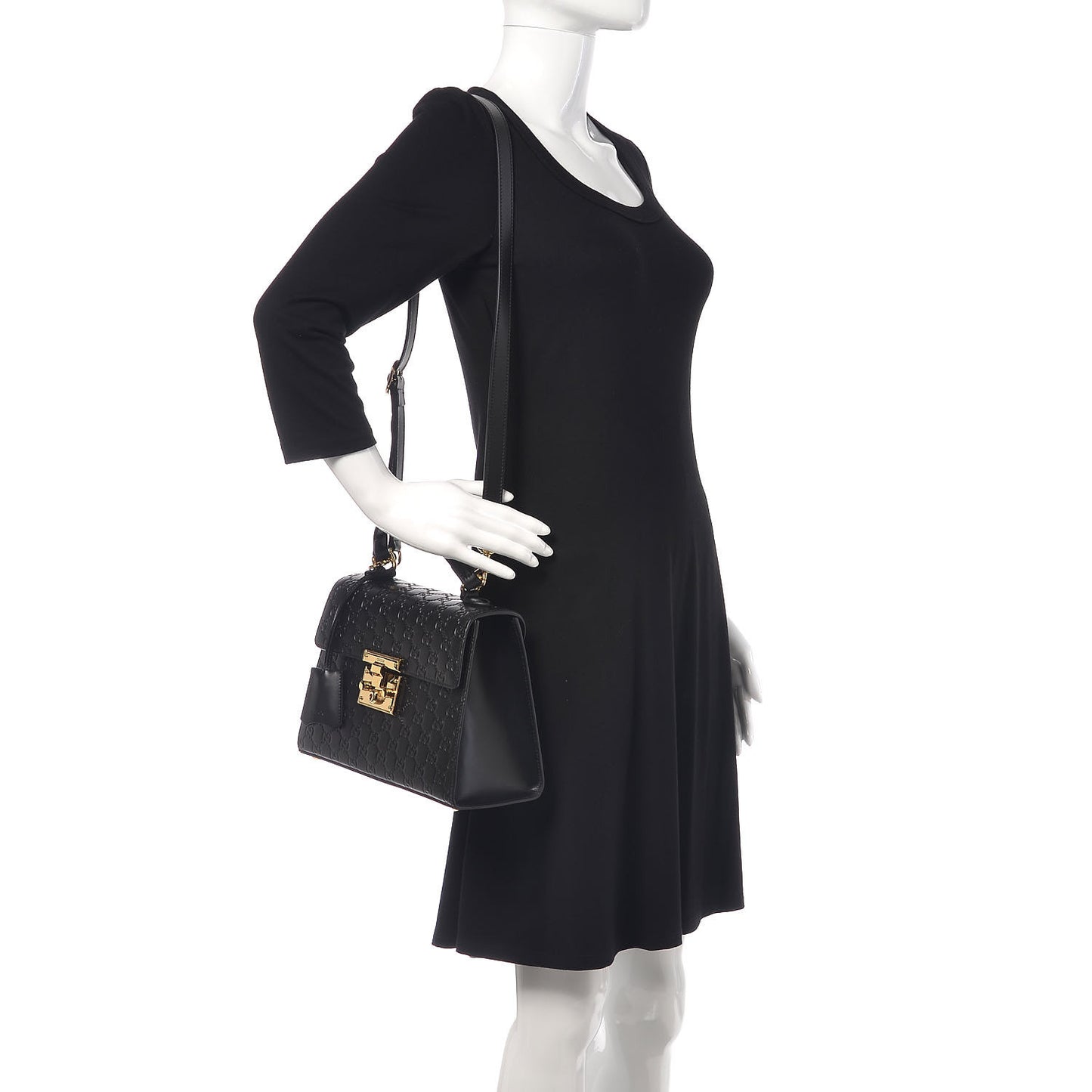 Guccissima Signature Small Padlock Top Handle Bag Black