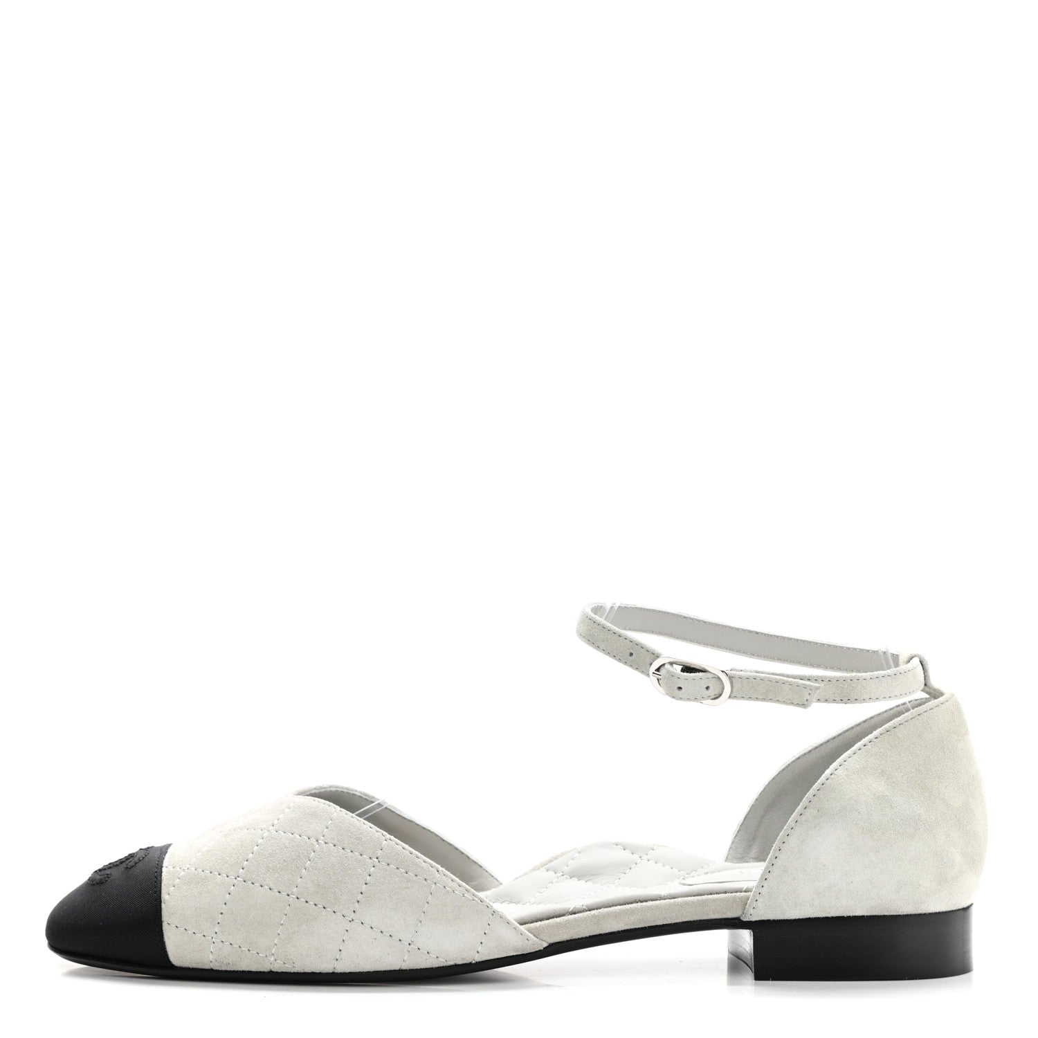 Chanel Suede Grosgrain Cap Toe CC Mary Jane Flats 40.5 Grey Black 1 of 9