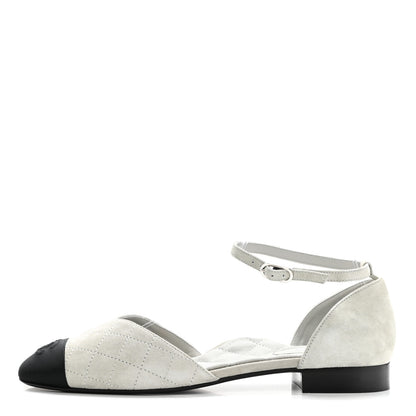 Chanel Suede Grosgrain Cap Toe CC Mary Jane Flats 40.5 Grey Black 1 of 9