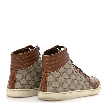 Gucci GG Plus Monogram Calfskin Crocodile Embossed Mens Coda High Top Sneakers 10.5 Brown 5 of 10