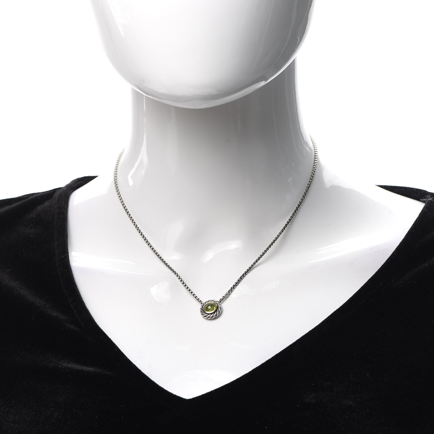 David Yurman Sterling Silver 18K Yellow Gold Peridot Cookie Pendant Necklace 2 of 5