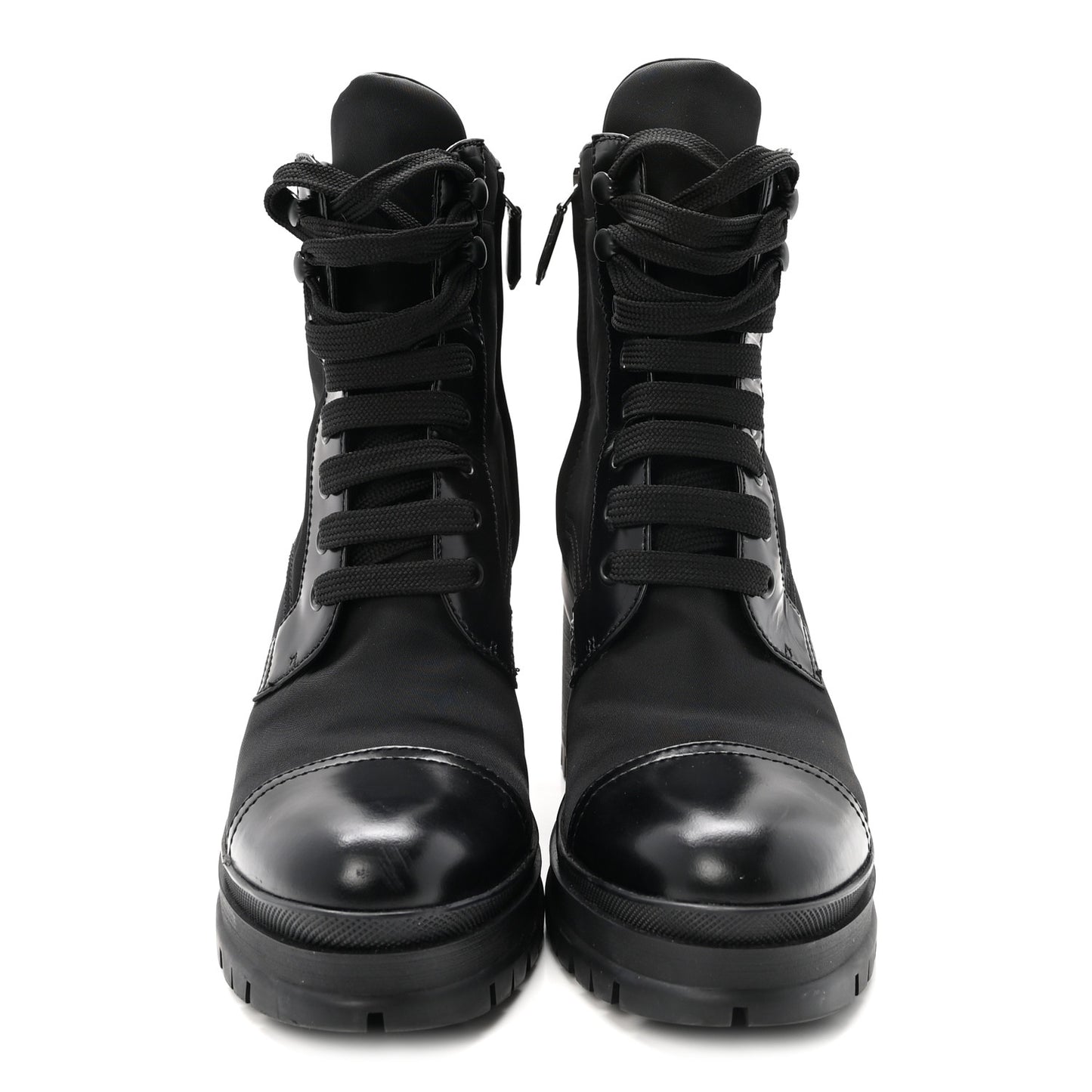 Spazzolato Re-Nylon Metal Triangle Logo Lace Up 55mm Ankle Boots 38.5 Black