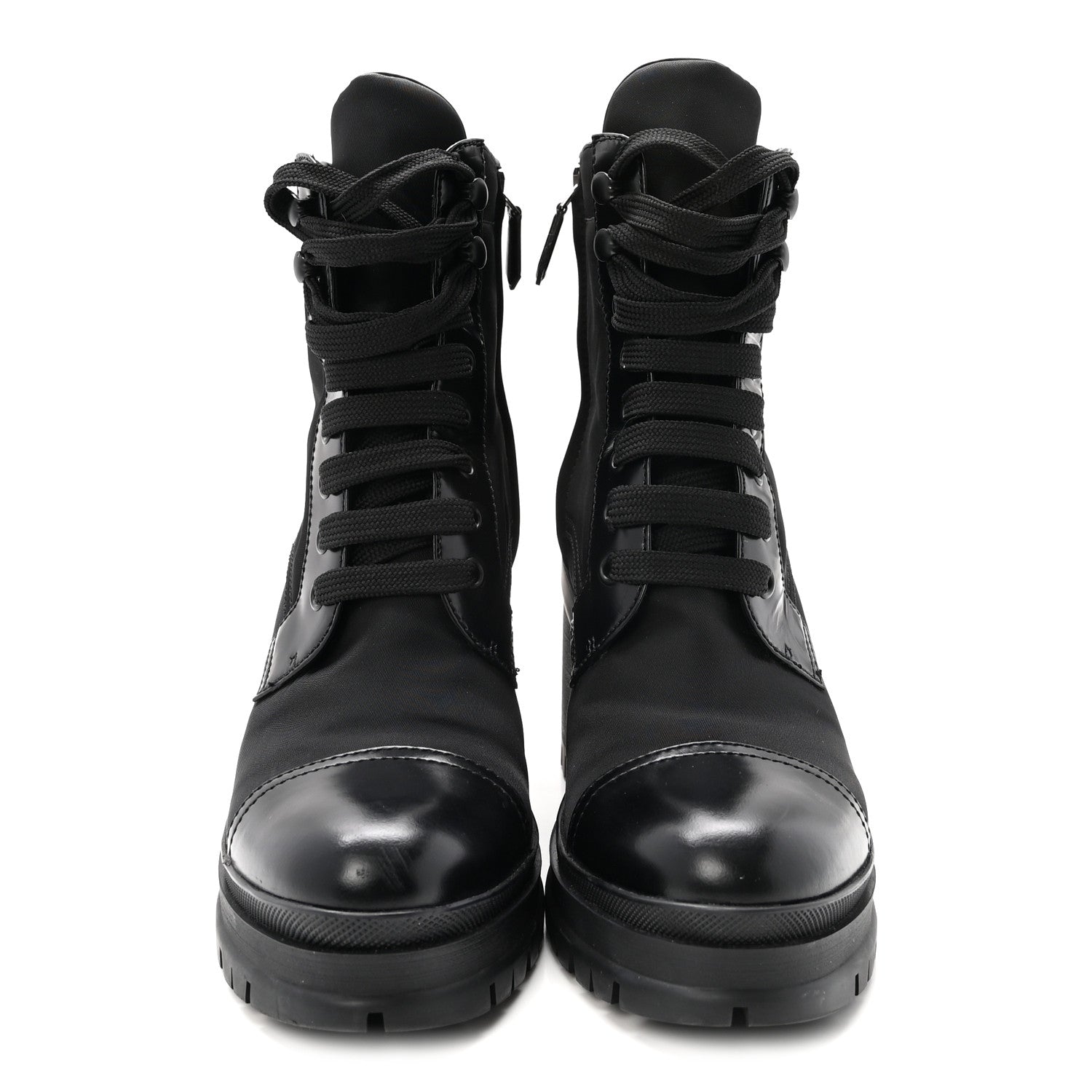 Prada Spazzolato Re-Nylon Metal Triangle Logo Lace Up 55mm Ankle Boots 38.5 Black 3 of 9