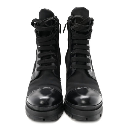 Prada Spazzolato Re-Nylon Metal Triangle Logo Lace Up 55mm Ankle Boots 38.5 Black 3 of 9