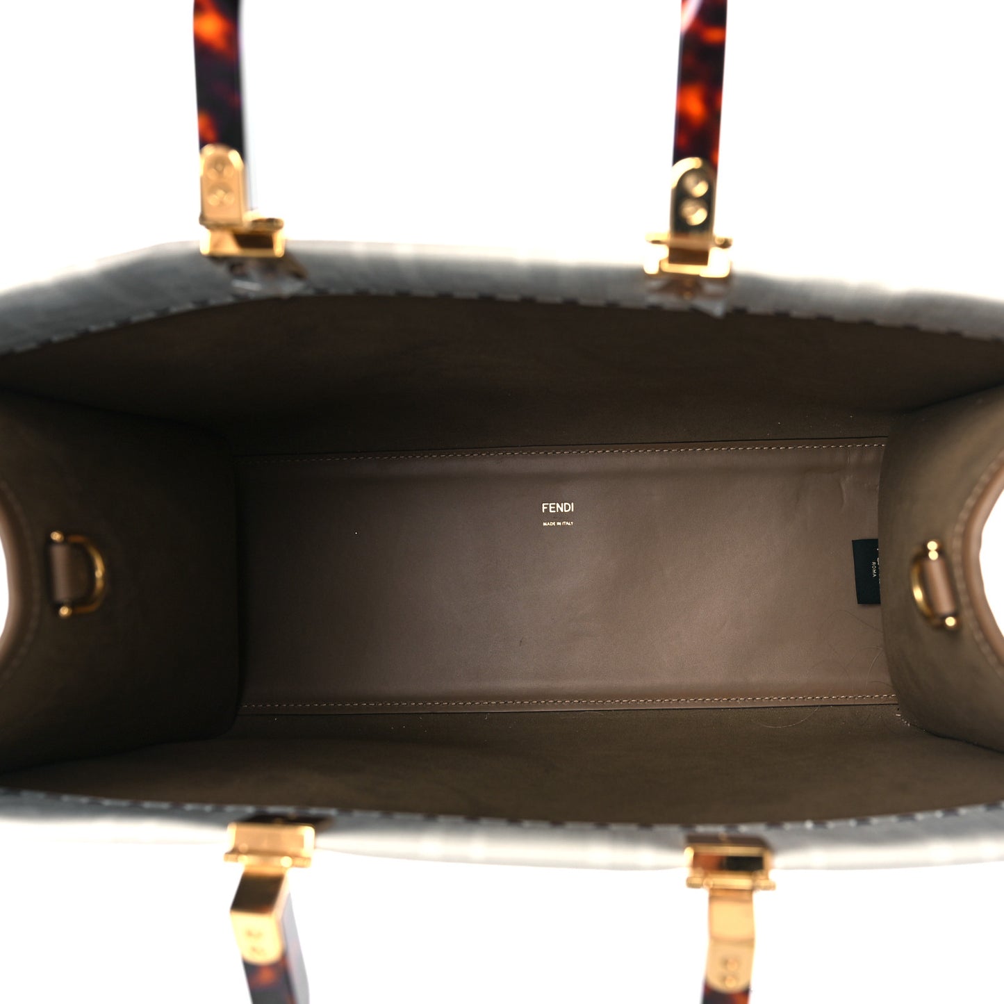 Glazed Fabric Plexiglass FF Logo Bikini Girls Medium Fendi Sunshine Shopper Tote Bianco Perla Multicolor Miele Scuro
