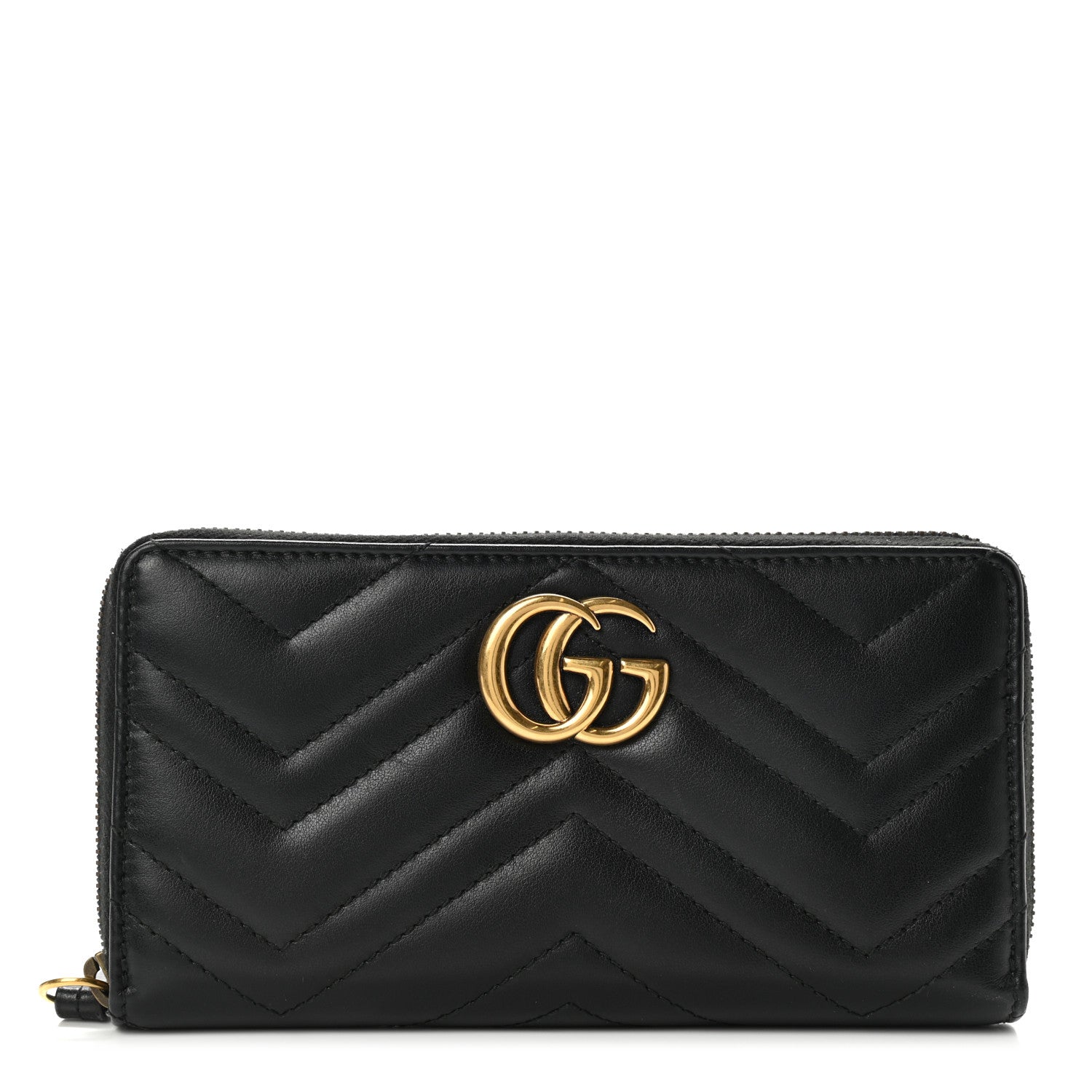 Gucci Calfskin Matelasse GG Marmont Zip Around Wallet Black 1 of 6