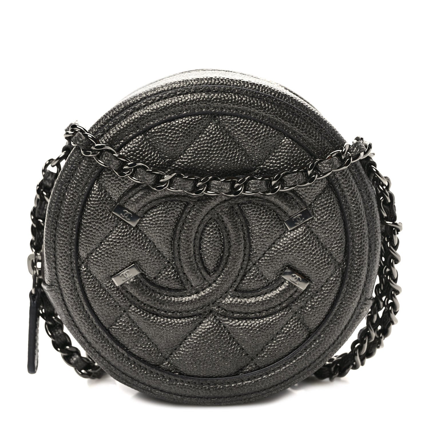 Chanel Metallic Caviar Quilted Round Filigree Crossbody Ruthenium 1 of 10