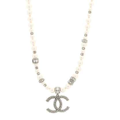Chanel Crystal Pearl CC Choker Necklace Silver 1 of 4