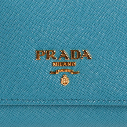 Prada Saffiano Metal Oro Chain Wallet Celeste 7 of 10