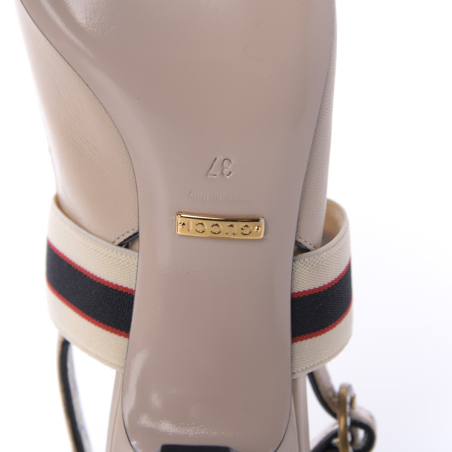 Gucci Malaga Kid Bow Ace Stripe Mid Heel Slingback Pumps 37 Beige 7 of 10