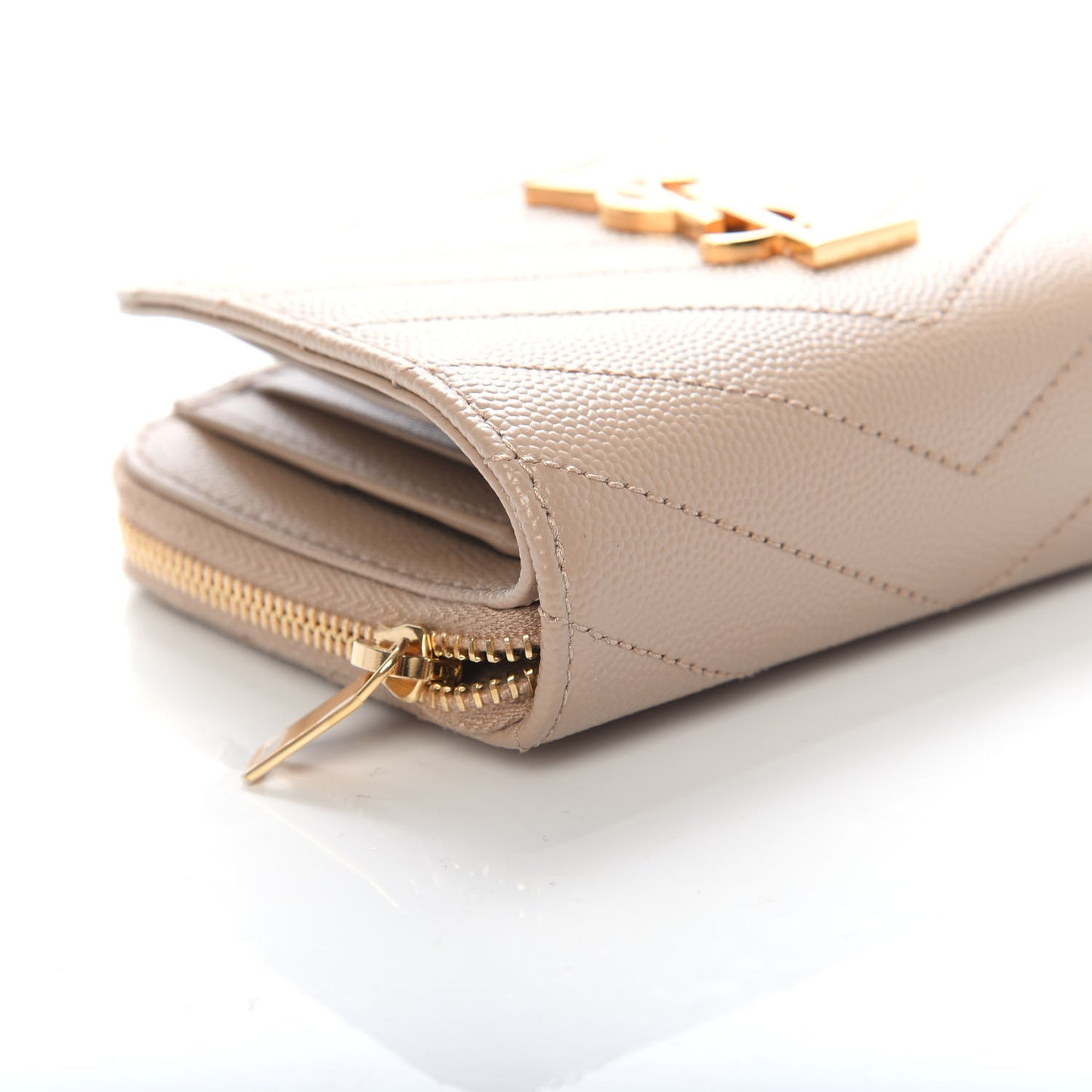 Grain De Poudre Matelasse Chevron Monogram Compact Zip Around Wallet Dark Latte