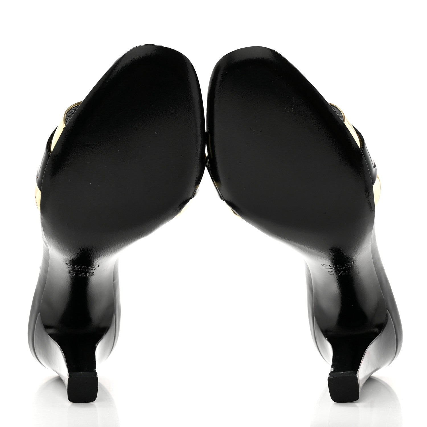 Gucci Metallic Calfskin Horsebit Sandal Pumps 6.5 Black Gold 5 of 8