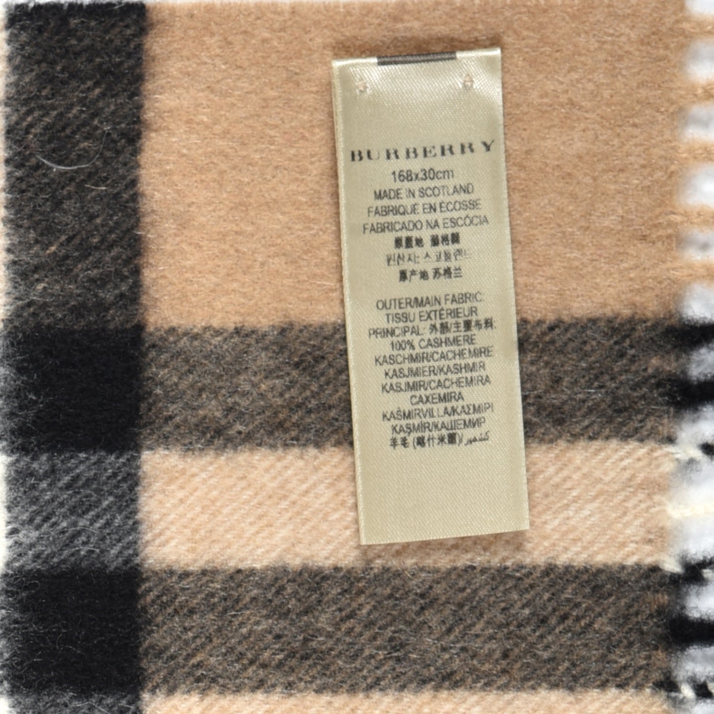 Cashmere Giant Check Fringe Scarf Archive Beige