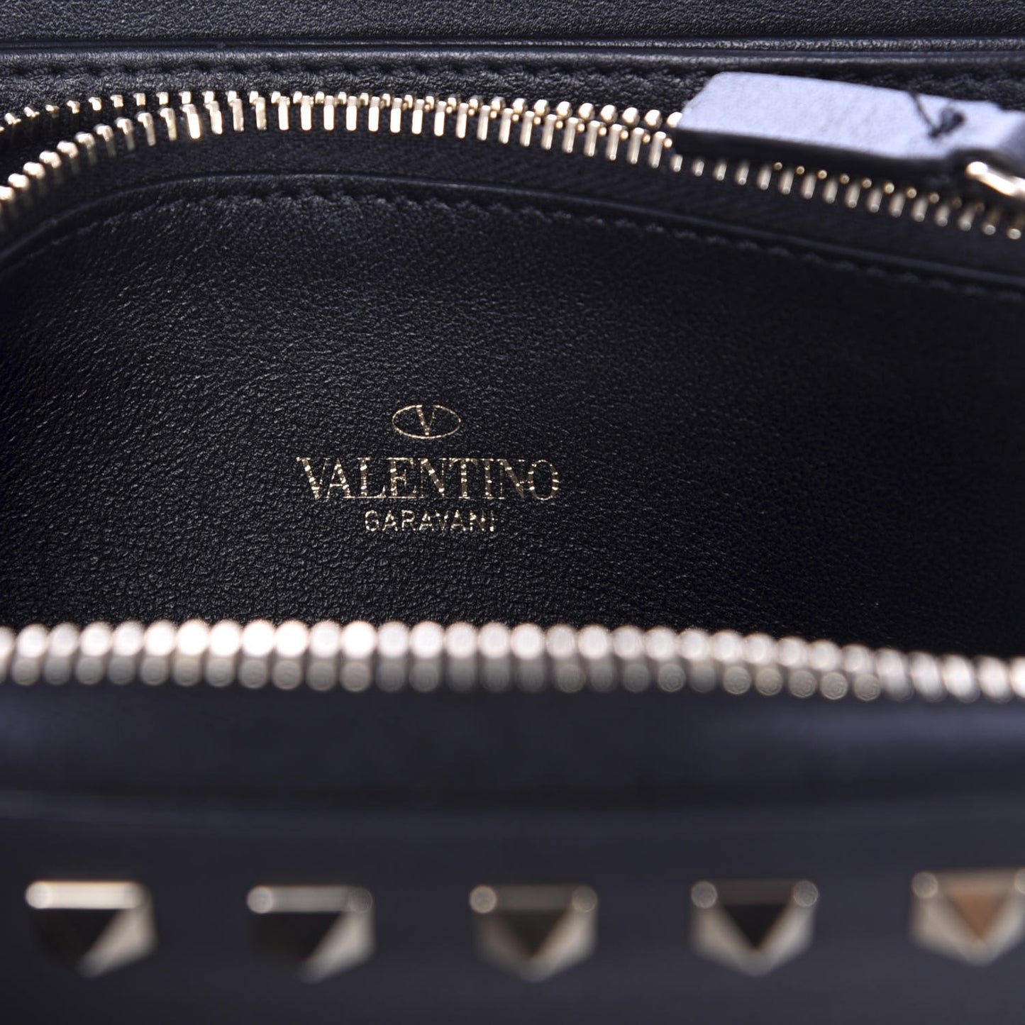 Calfskin Rockstud Zip Around Wallet Black