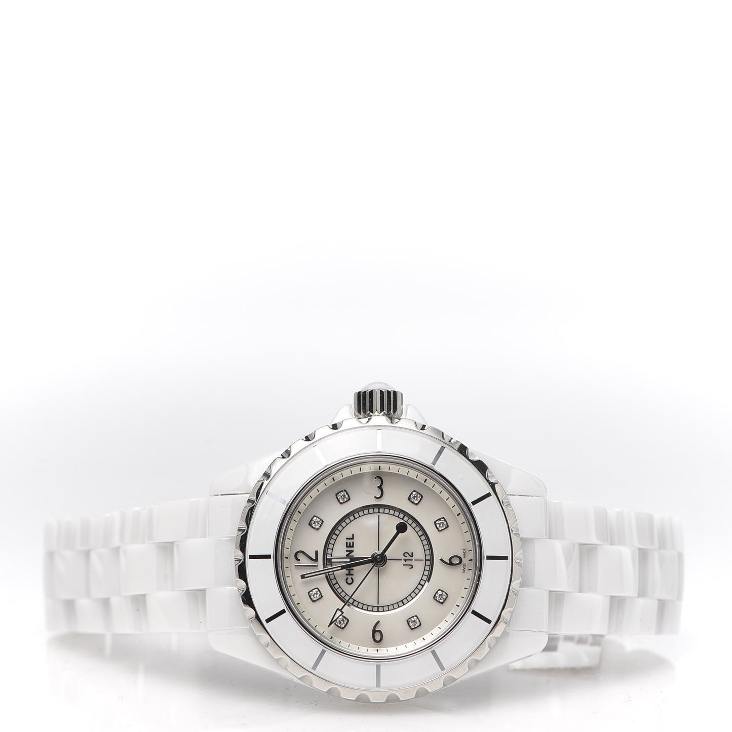 Stainless Steel Ceramic Diamond Mother of Pearl 33mm J12 Quartz Watch White