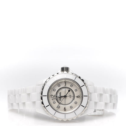 Chanel Stainless Steel Ceramic Diamond Mother of Pearl 33mm J12 Quartz Watch White 3 of 7