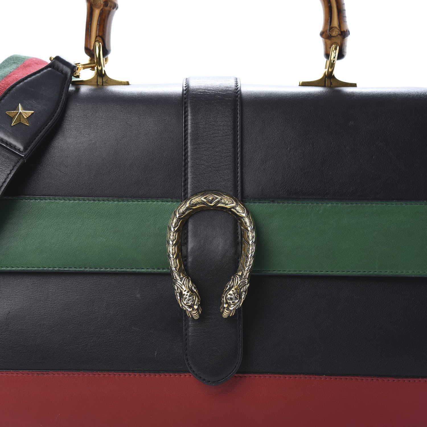 Gucci Calfskin Bamboo Web Large Dionysus Top Handle Bag Black Bright Evergreen Hibiscus Red 8 of 15