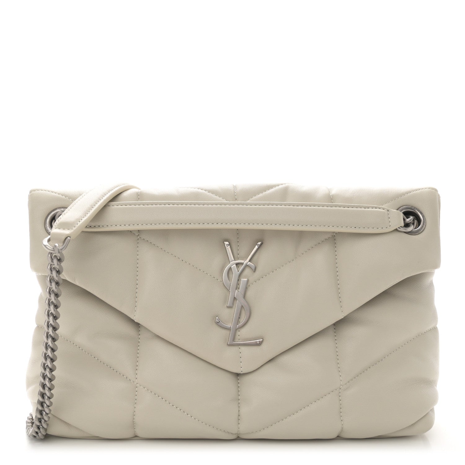 Saint Laurent Lambskin Quilted Toy Loulou Puffer Monogram Chain Satchel Crema Soft 1 of 10