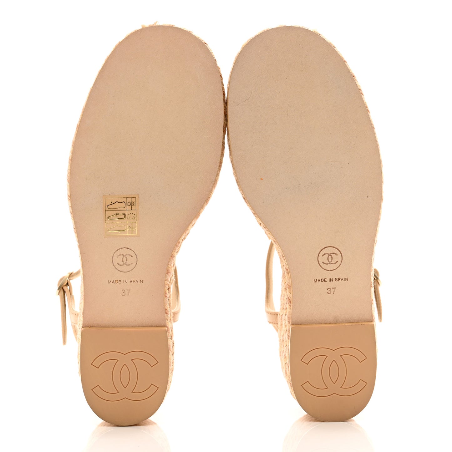 Lambskin Grosgrain CC Espadrilles Wedges 37 Beige Black