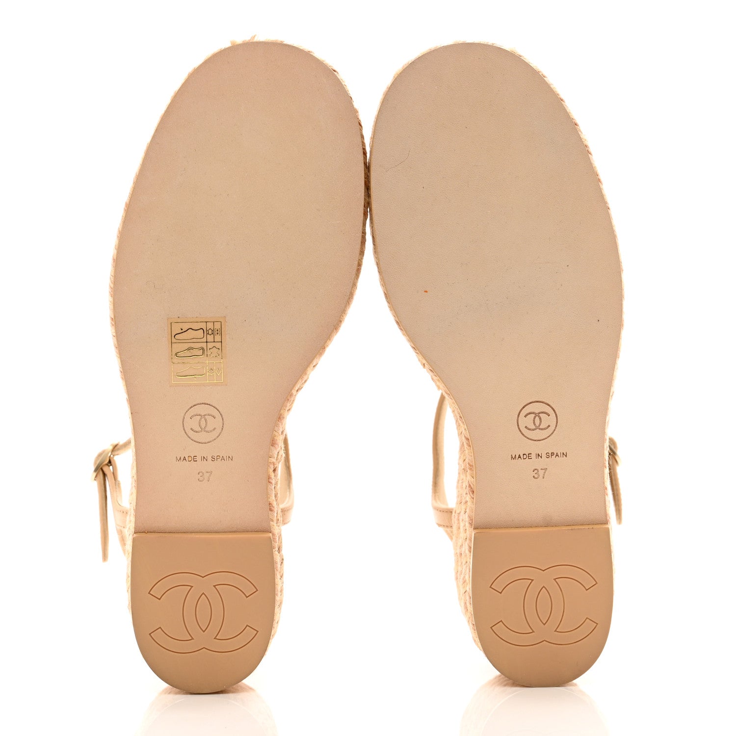 Chanel Lambskin Grosgrain CC Espadrilles Wedges 37 Beige Black 5 of 9