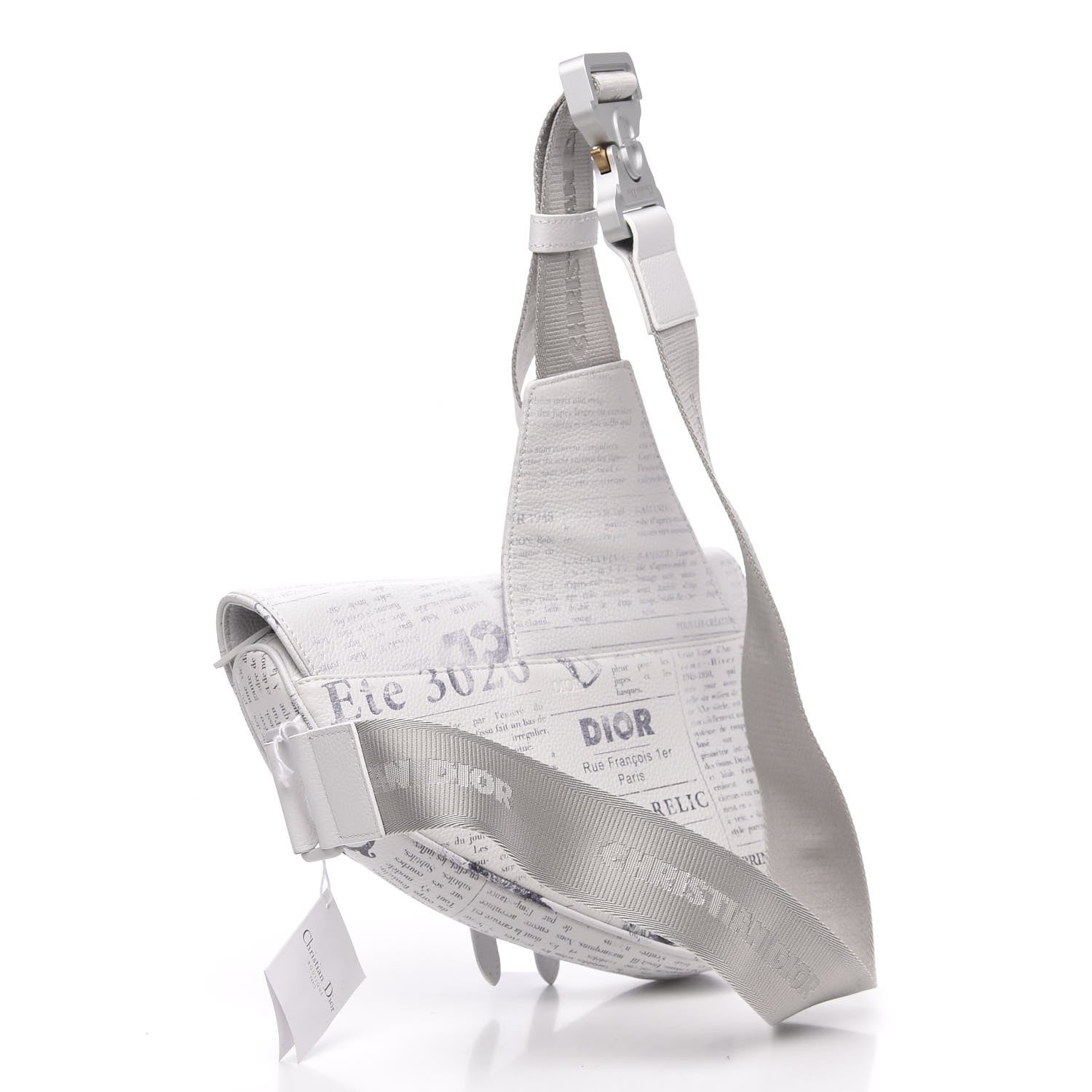 Christian Dior X DANIEL ARSHAM Grained Calfskin Newspaper Print Saddle Bag White 2 of 8