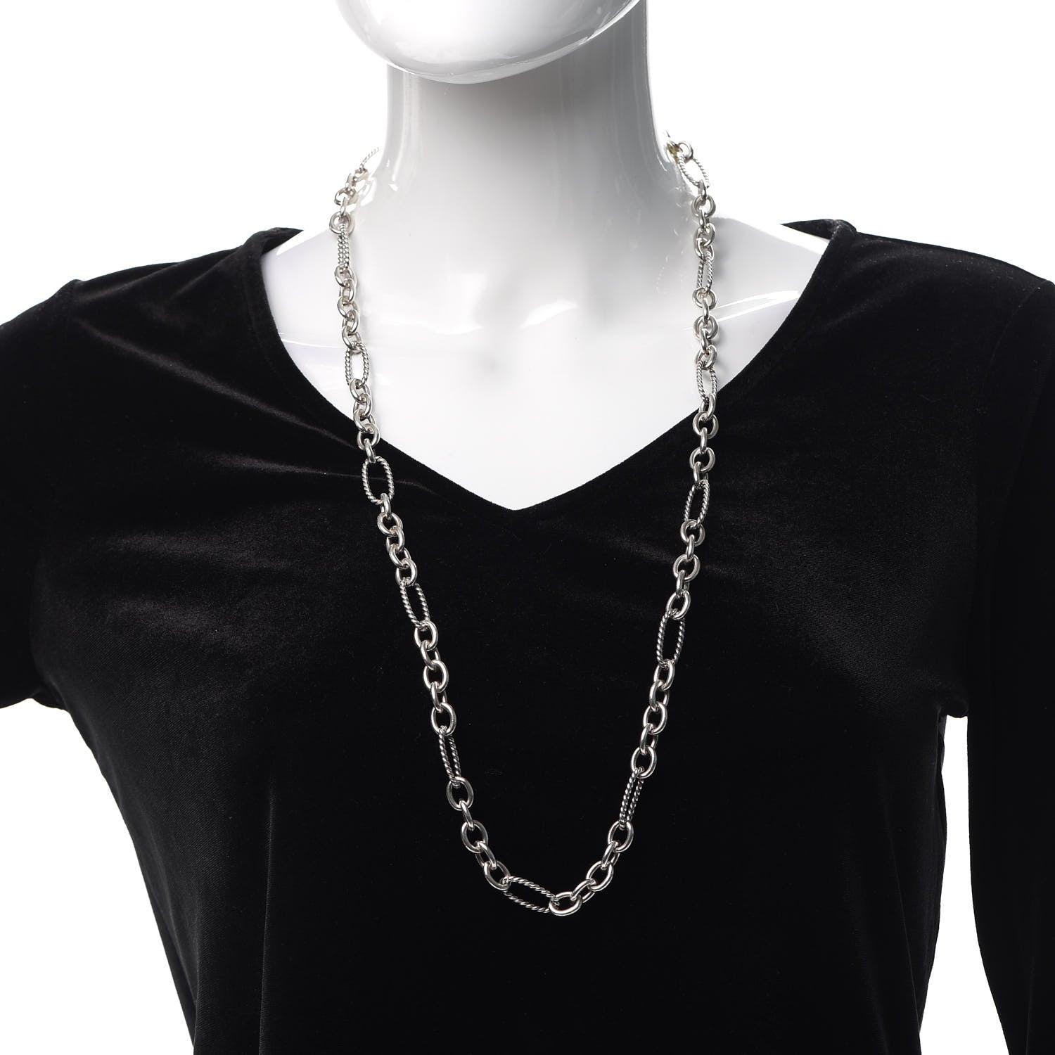 David Yurman Sterling Silver 18K Yellow Gold Figaro Chain Link Necklace 2 of 5