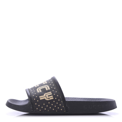 Gucci X SEGA Supreme Canvas GUCCY Stars Womens Slide Sandals 35 Black Gold 1 of 8