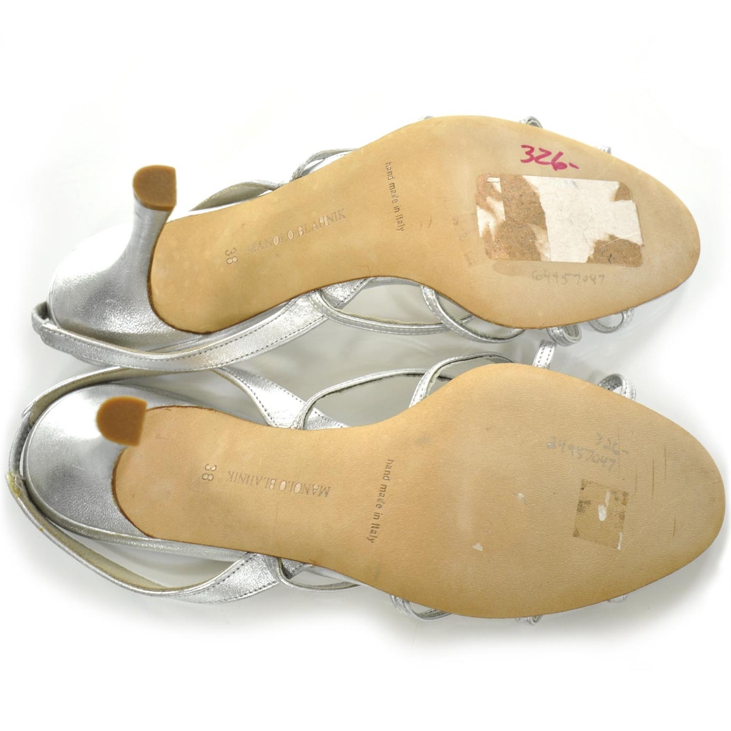 MANOLOBLAHNIKLeatherStrappySandals38Silver