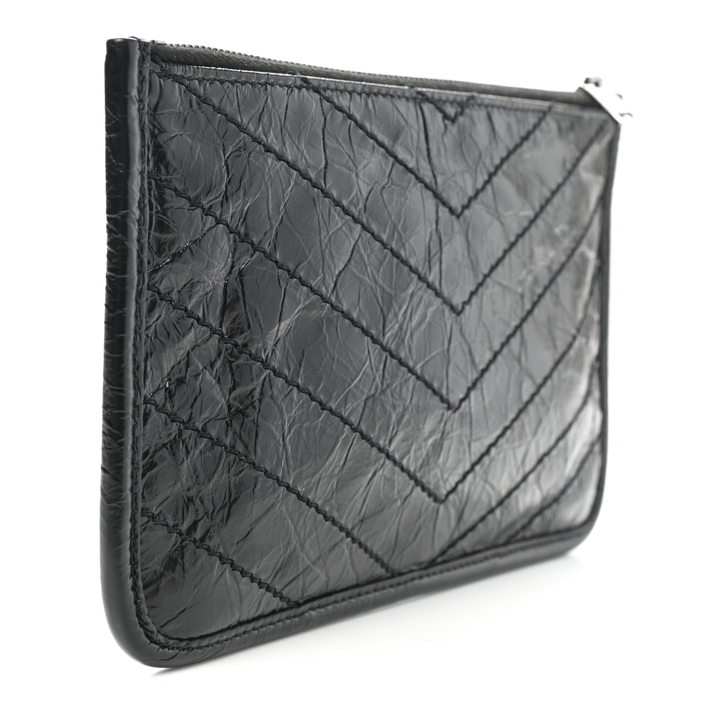 Crinkled Calfskin Matelasse Monogram Niki Bill Pouch Black