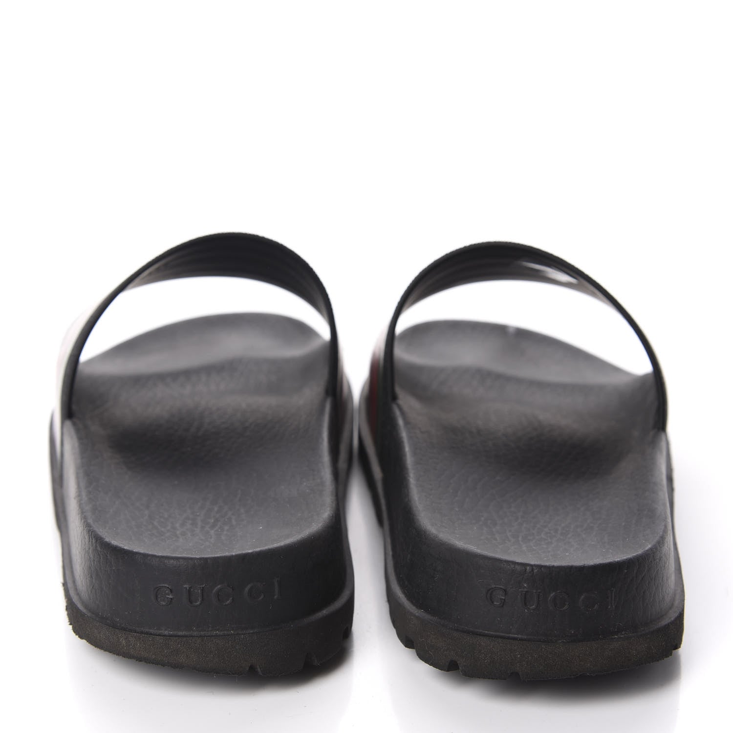 Gucci Rubber Web Mens Lug Sole Slide Sandals 7 Black Green Red 6 of 8