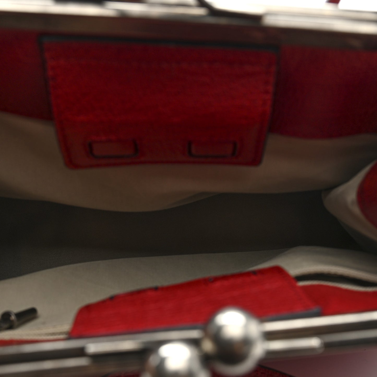Goatskin Kiss Lock Frame Shoulder Bag Red