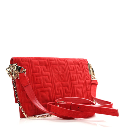 Versace Suede Quilted The Greek Crossbody Clutch Red 4 of 21