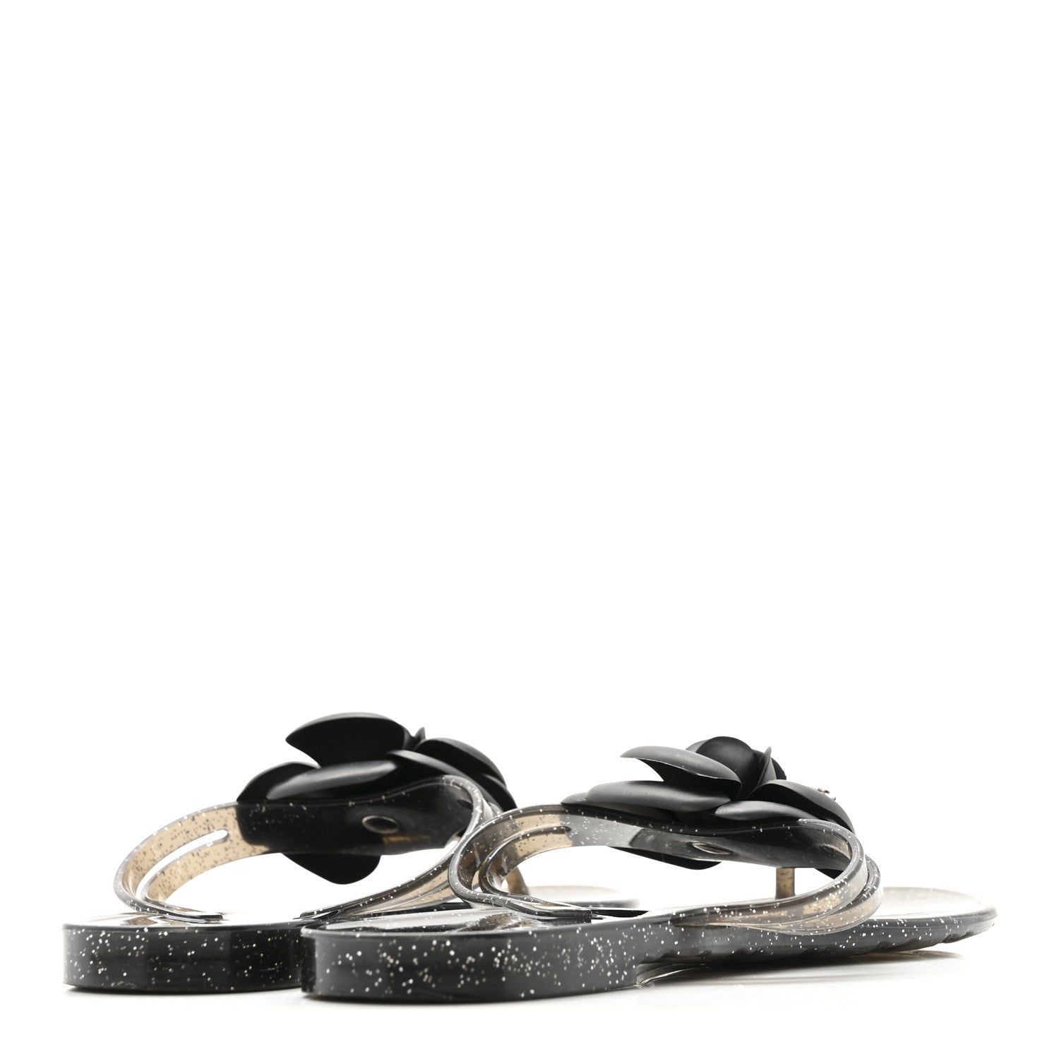 Chanel Glitter Jelly Camellia Thong Sandals 37 Black 5 of 8