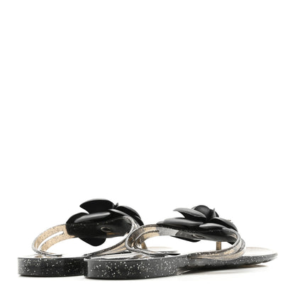 Chanel Glitter Jelly Camellia Thong Sandals 37 Black 5 of 8