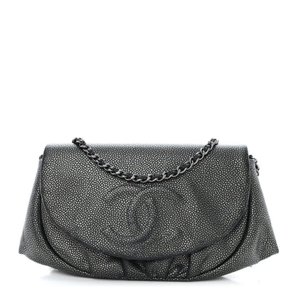 Chanel Metallic Caviar Half Moon Wallet On Chain WOC Dark Silver 1 of 12