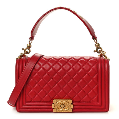 Chanel Calfskin Medium Boy Logo Top Handle Flap Red 1 of 10