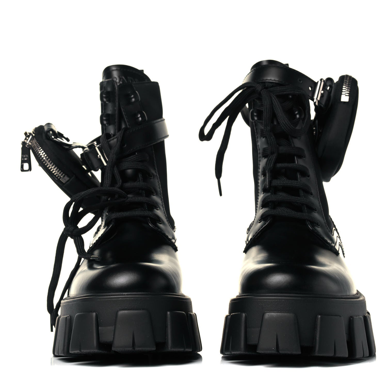 Prada Spazzolato Rois Nylon Metal Triangle Logo Monolith Pouch Pocket 55mm Boots 38.5 Black 3 of 6