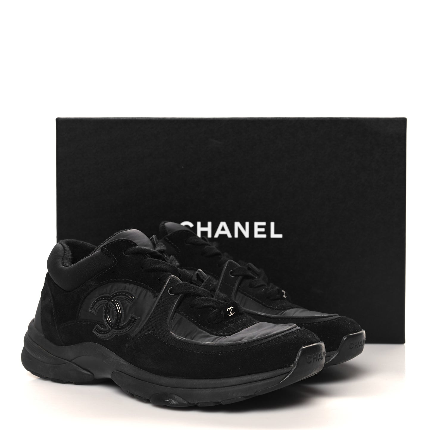 Fabric Calfskin Suede CC Sneakers 37 Black