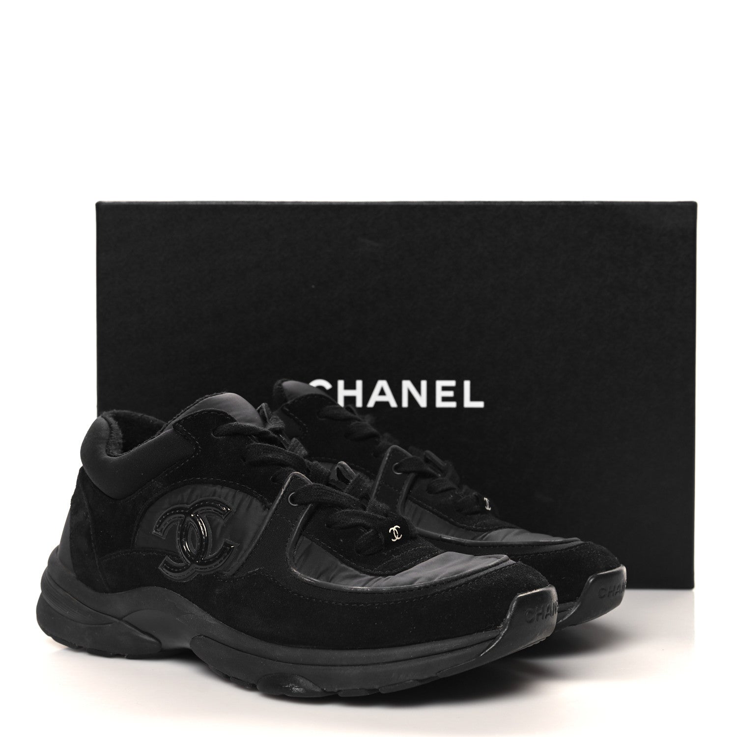 Chanel Fabric Calfskin Suede CC Sneakers 37 Black 9 of 9