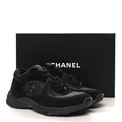 Chanel Fabric Calfskin Suede CC Sneakers 37 Black 9 of 9