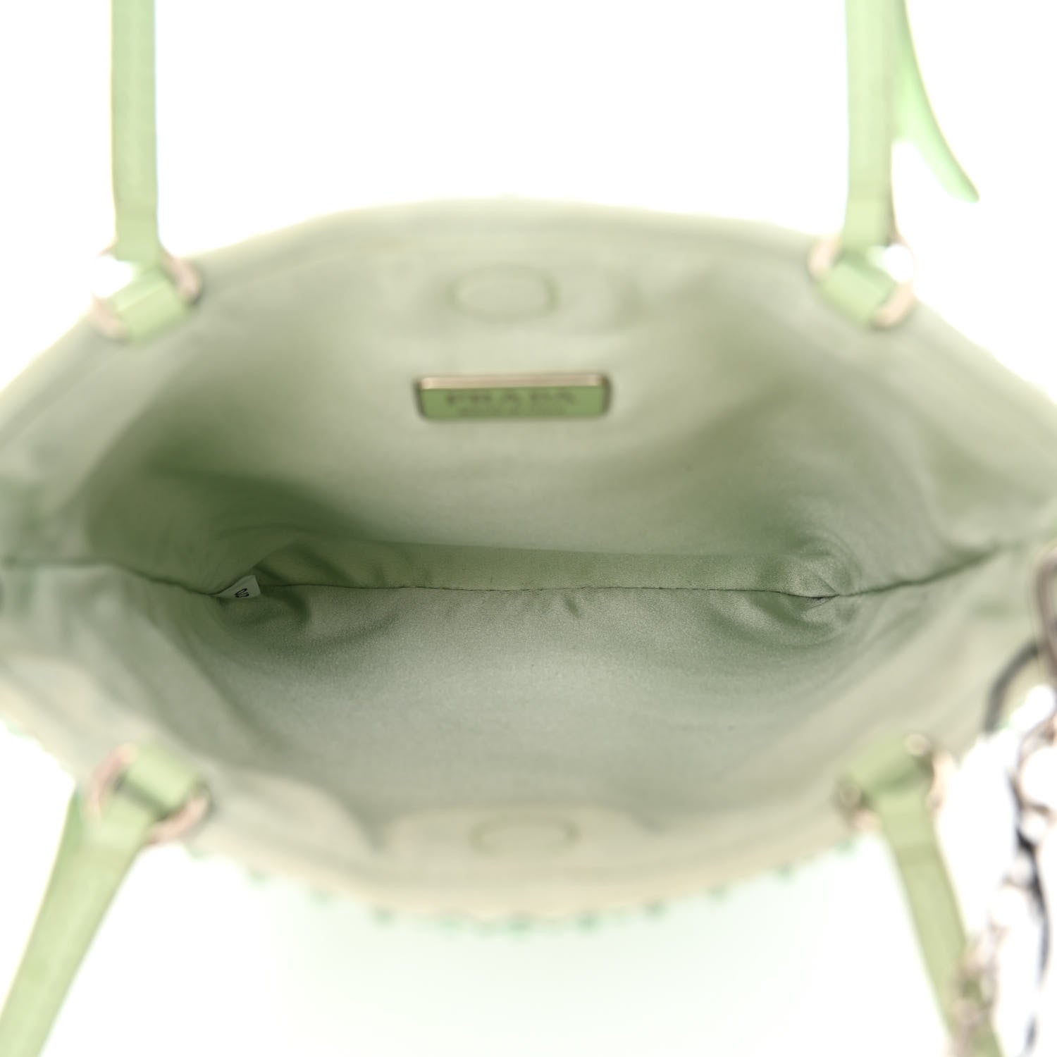 Prada Satin Crystal Metal Triangle Logo Chain Crossbody Handbag Acqua Acqua 5 of 10
