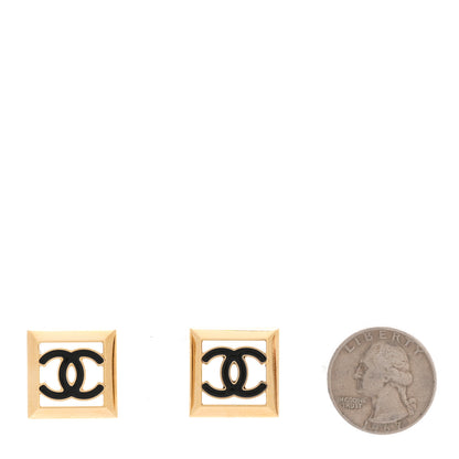 Chanel Metal Enamel CC Square Earrings Gold Black 2 of 5