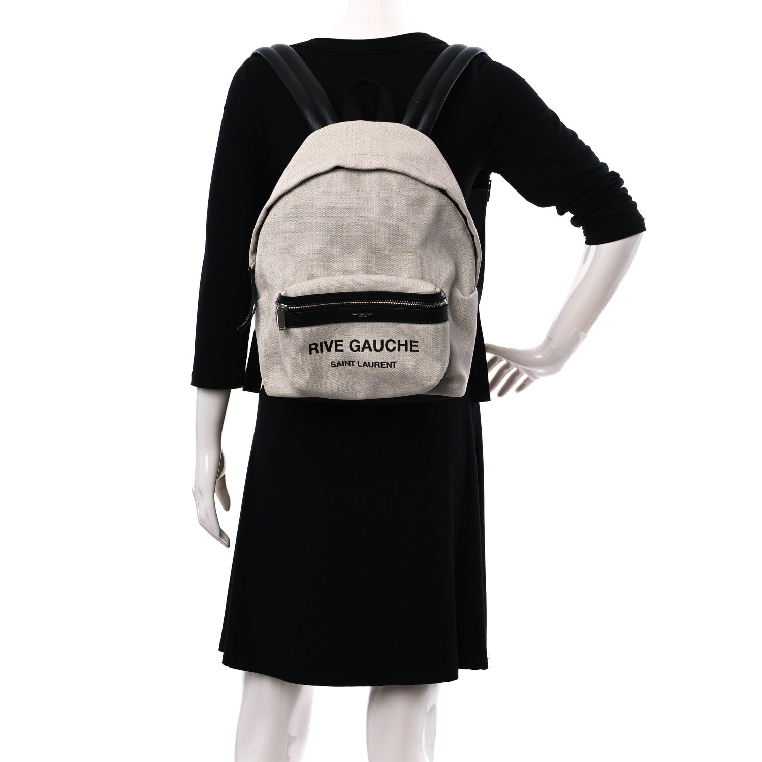 Saint Laurent Canvas Rive Gauche City Backpack White Black 2 of 8