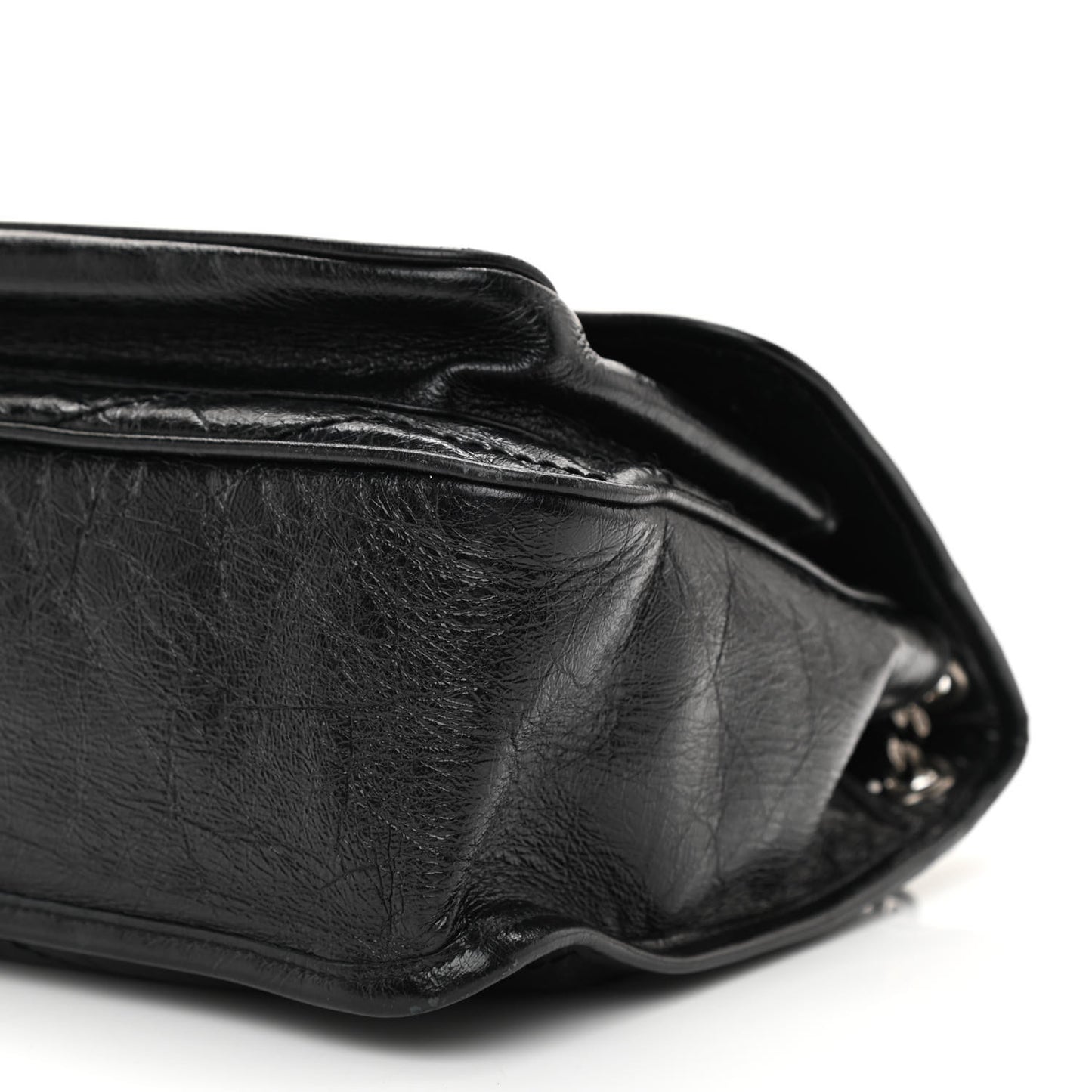 Crinkled Calfskin Matelasse Monogram Medium Niki Chain Satchel Black