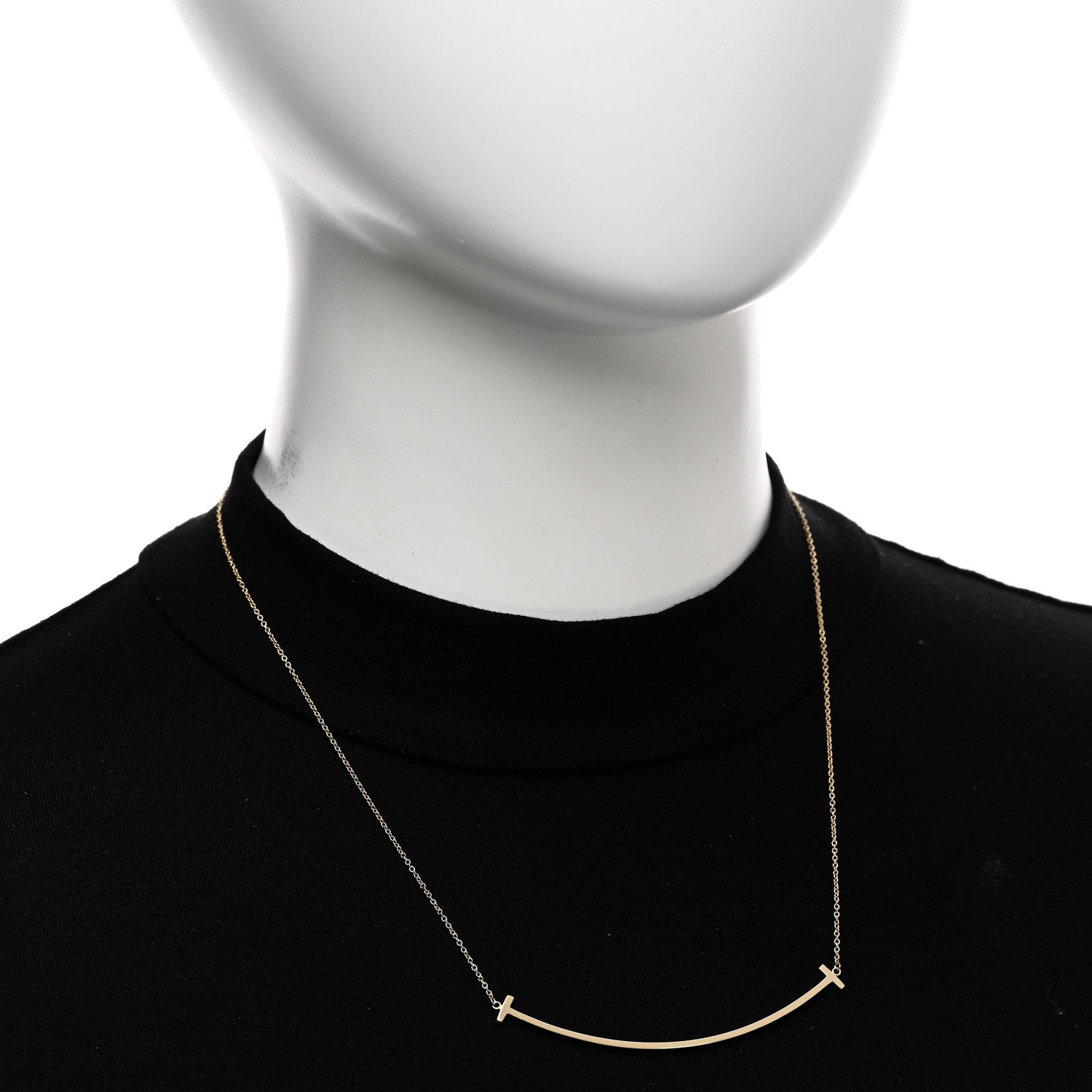 Tiffany 18K Yellow Gold Large T Smile Pendant Necklace 2 of 4
