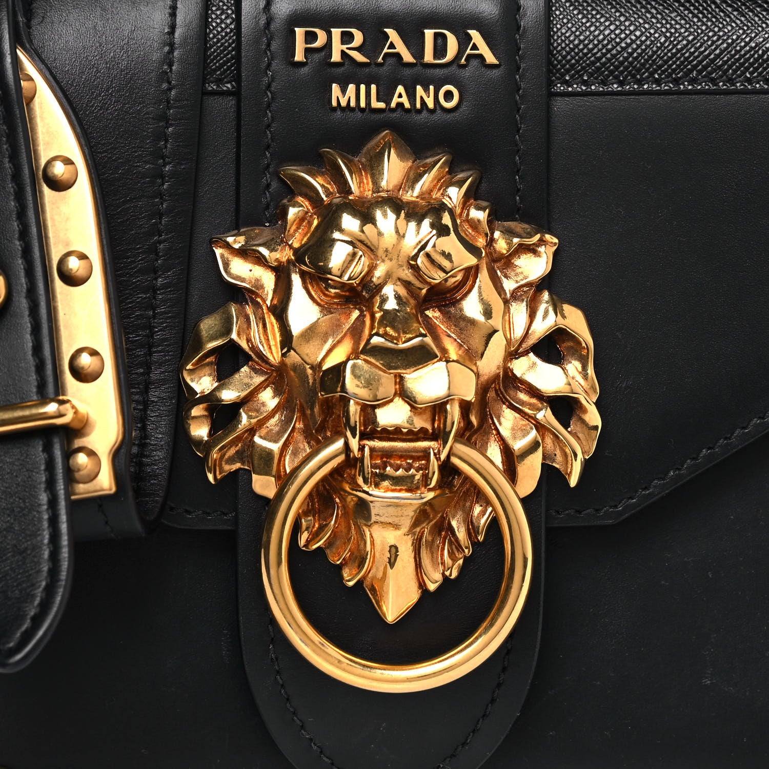 Prada Antic Soft Saffiano Lions Head Cahier Shoulder Bag Black 7 of 22